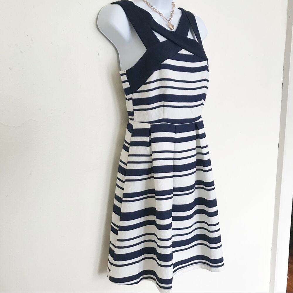 Blue White Stripe Sundress SHE SKY Fit Flare NWT S - Picture 5 of 9